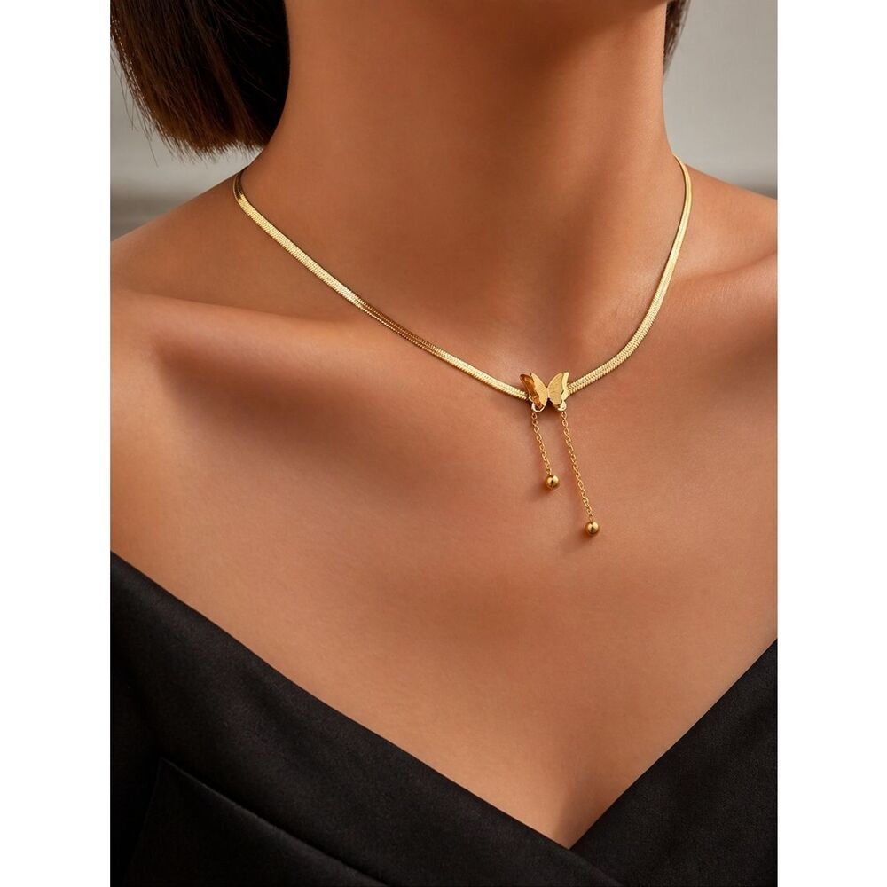 Gold Stainless Steel Butterfly Necklace